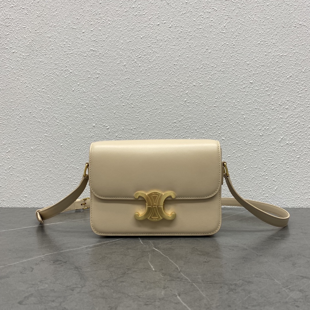 Celine Teen Triomphe Bag In Shiny Calfskin Light Beige 188423